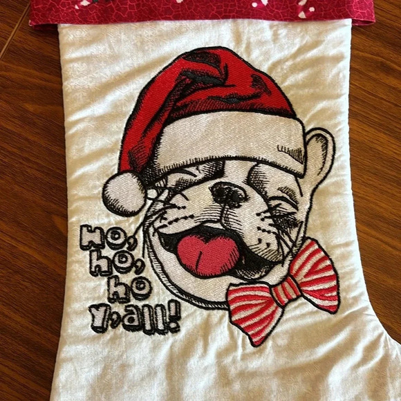 Christmas Stocking French Bulldog Ho Ho Ho Y'all Handmade Fully Lined New - Picture 2 of 5